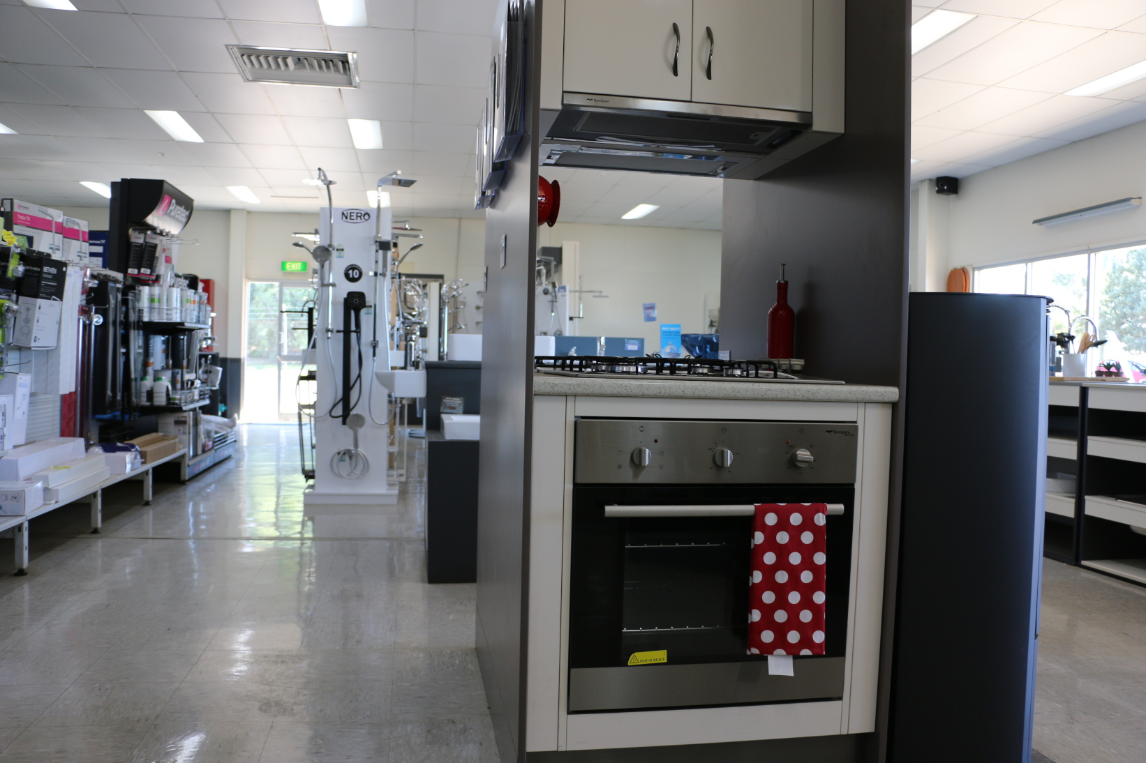 Gas ovens and rangehoods in our large modern showroom